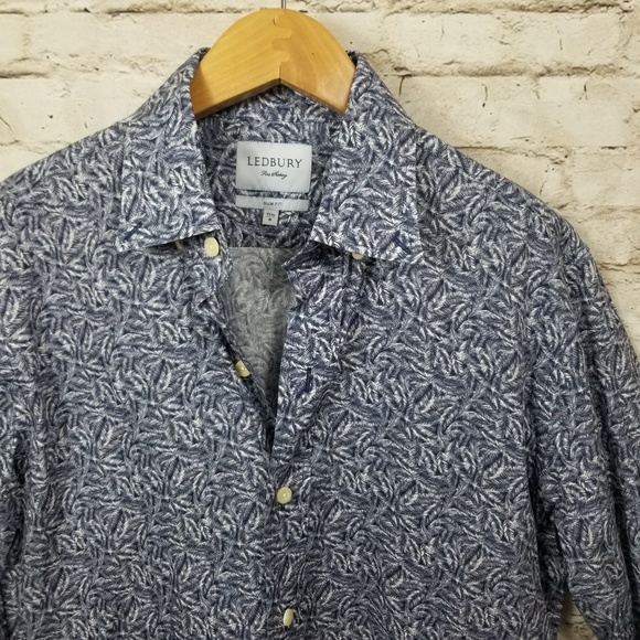 Ledbury Other - Ledbury Shirt 15.5 Slim Fit Floral Leaves Shirt